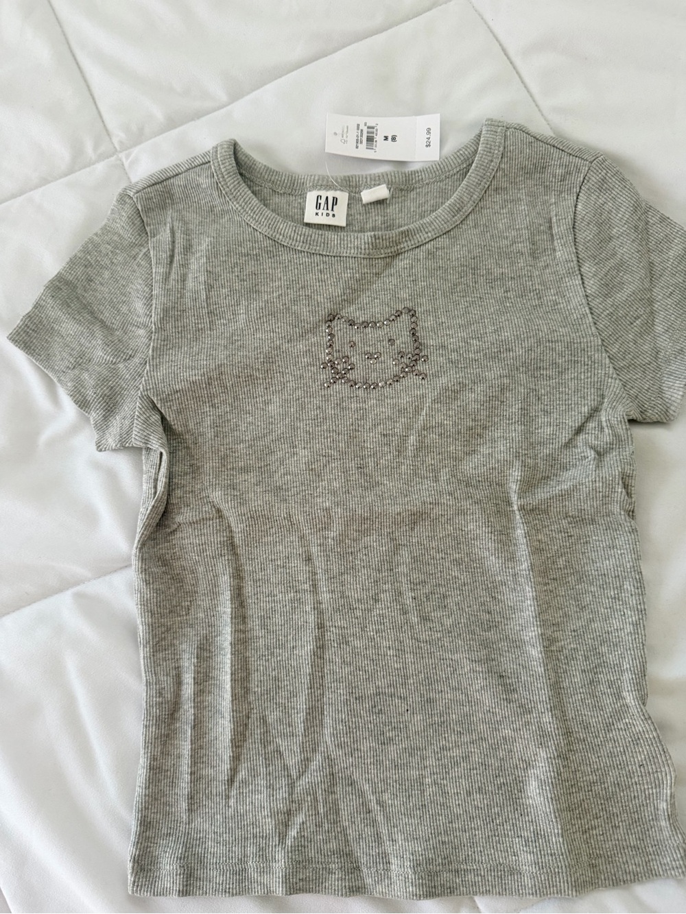 GAP Kids Grey Ribbed Tee with Cat Outline